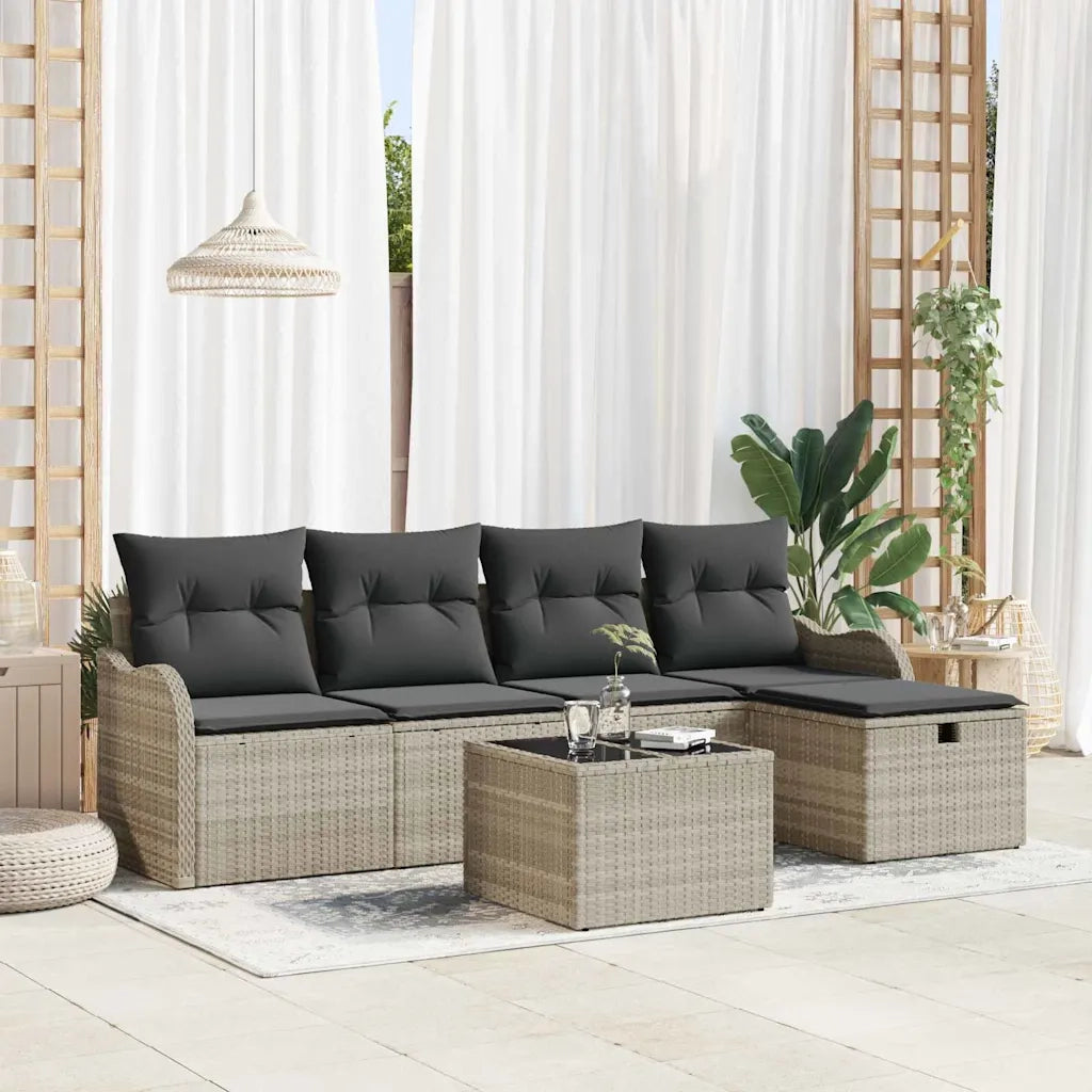Set Divano da Giardino 6 pcs Grigio chiaro polyrattan