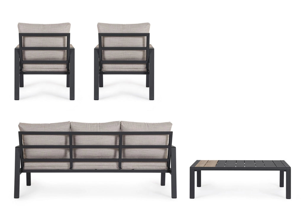 Set 4 Pezzi Salotto da Giardino con Divano 2 Poltrone e Tavolino in Alluminio e Polywood Elna Antracite