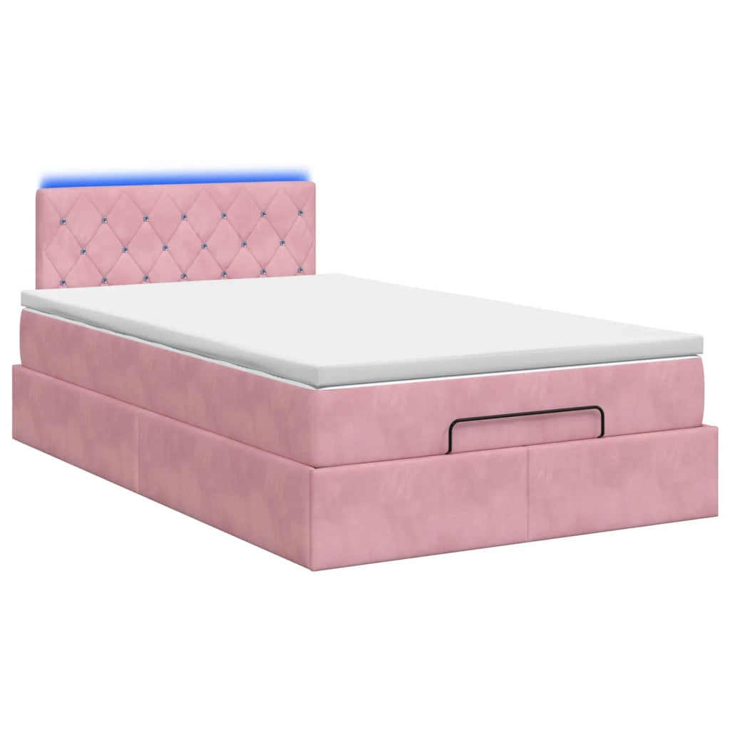Letto Ottomano con Materasso e LED Rosa 120 x 190 cm Velluto 3458222