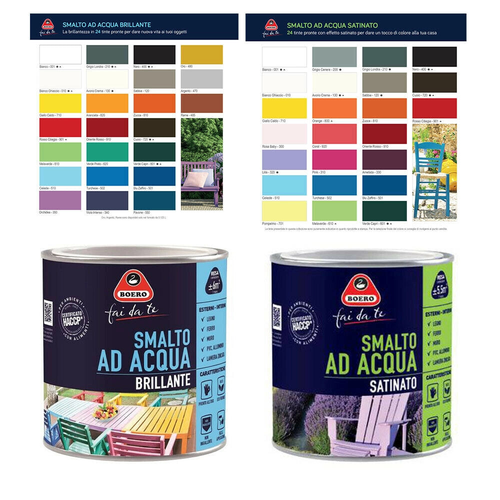 Smalto ad Acqua Brillante Satinato Inodore Ferro Legno Interno Esterno Boero Colori: Orange Satinato, Formato: 0,125 L