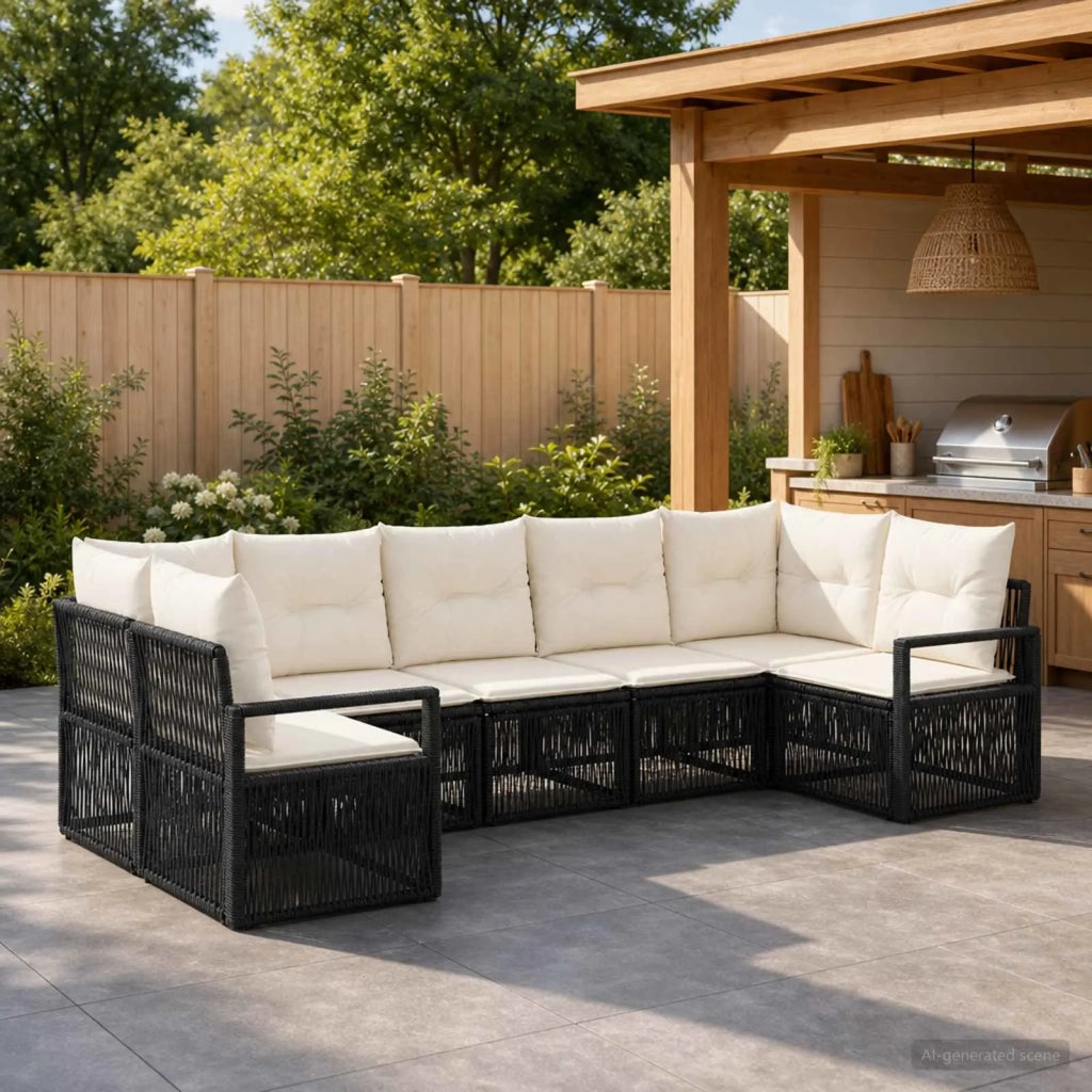 Set Divano da Giardino 7 pz 7-Numero di posti Nero polyrattan 3435811