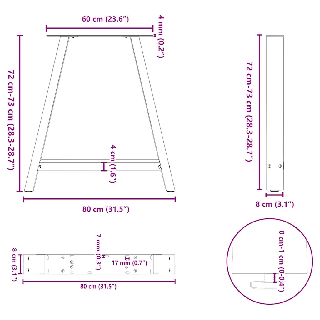 Gambe per tavolo da pranzo a forma di A 2 pz | Piede del tavolo nere 80x(72-73) cm in acciaio