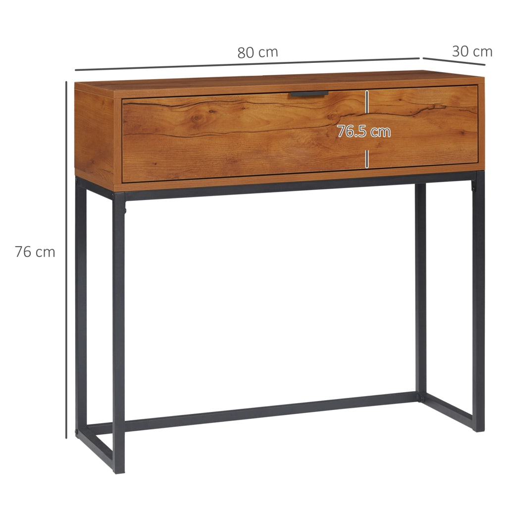 Consolle da Ingresso 80x30x76 cm con Cassetto con Gambe in Metallo Color Legno e Nero
