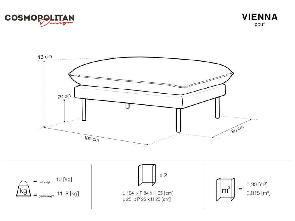 Cosmopolitan Design - Pouf "Vienna" in velluto grigio chiaro 