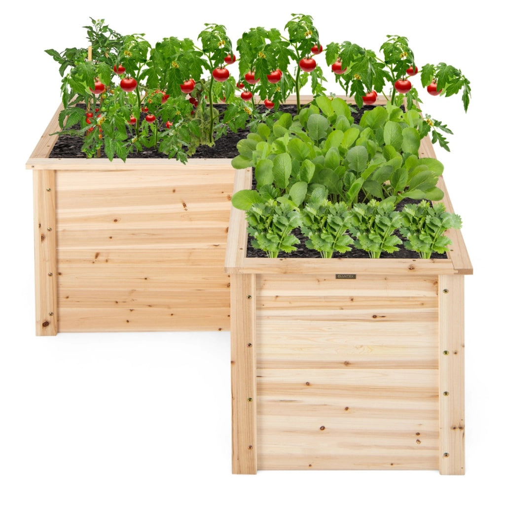 Letto rialzato in legno da giardino con base aperta, Vaso rialzato a forma di L da giardino 120x120x63cm  Naturale