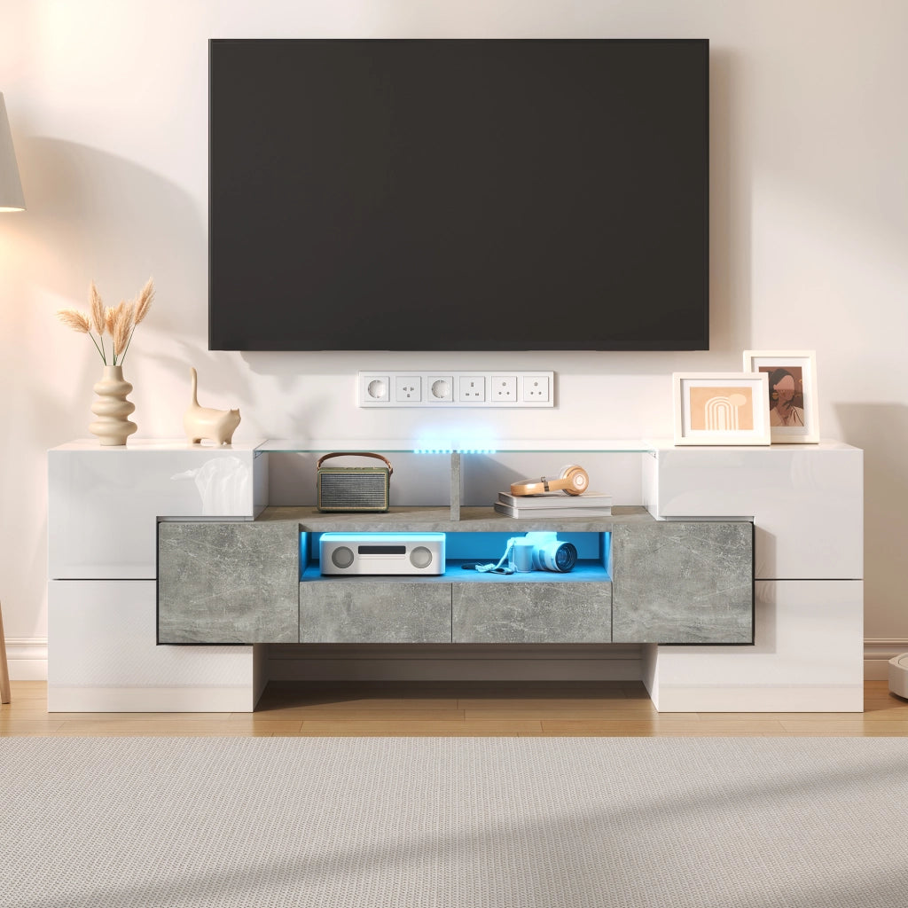 Mobile TV elegante - Zephmum- 145 cm bianco lucido LED illuminazione