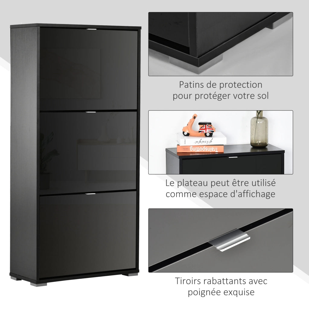 Scarpiera 3 ante 3 compartimenti ¨C zephmum ¨C legno laccato nero 60x26x124 cm