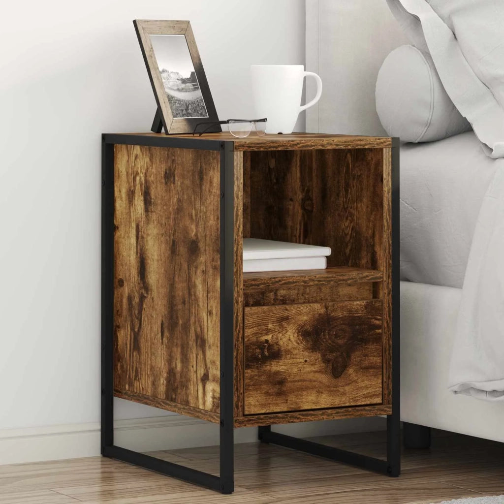 Comodino con cassetto 2 pz-Set di 2 Tavolino da notte Quercia Fumosa 39,5 x 30 x 50 cm
