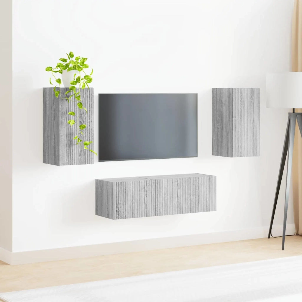 Set di Mobiletto da TV a Parete 4 pz | Armadietto TV | Mobile Porta TV Grigio Sonoma