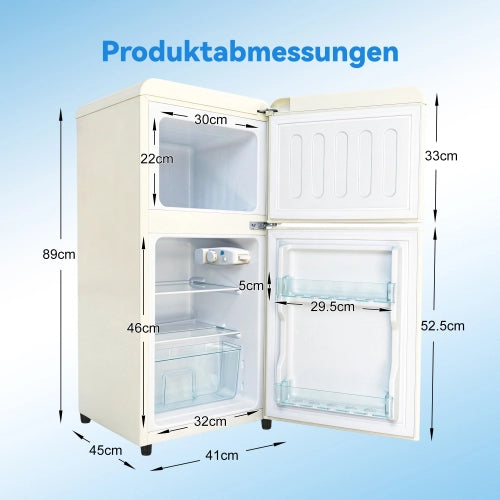 Frigorifero a doppia porta (86L) – controllo della temperatura a 7 livelli; classe di efficienza energetica E; luce a LED; ripiani regolabili e portauova – crema