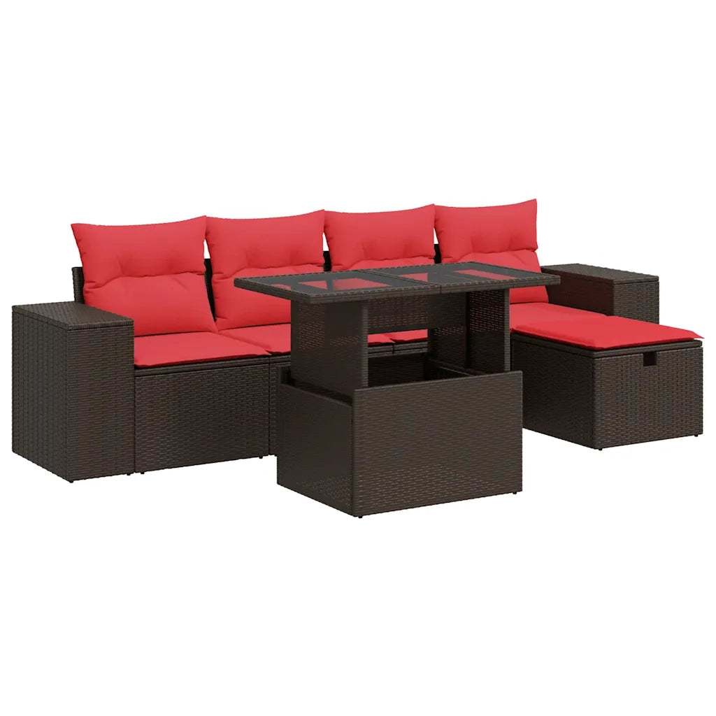 Set Divano da Giardino 6 pz con Cuscini Marrone Polyrattan 3327934