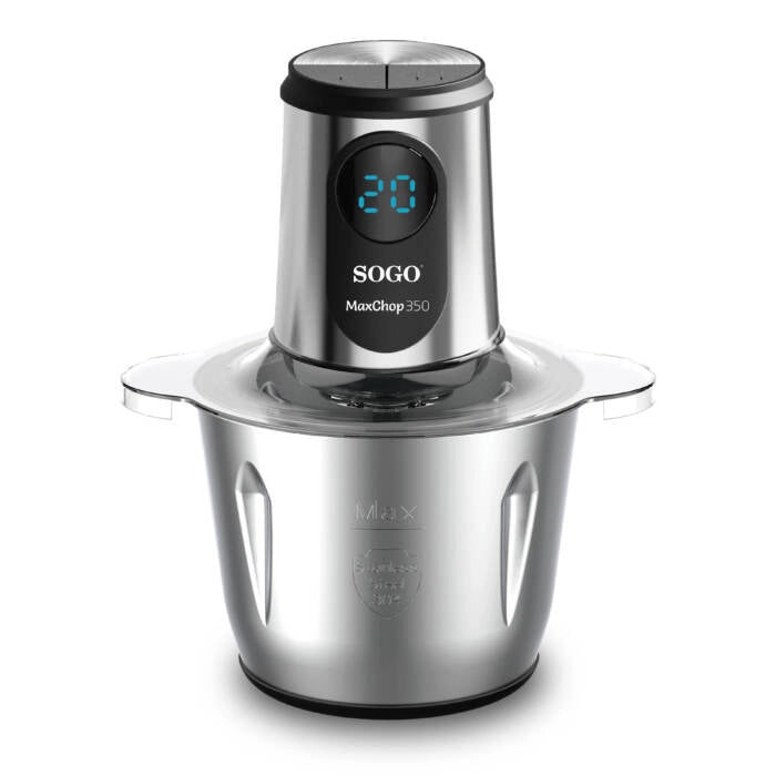 Tritatutto elettrico 3L 500W con 6 lame in titanio, 2 velocità e display LED con timer per carne e verdure - Sogo