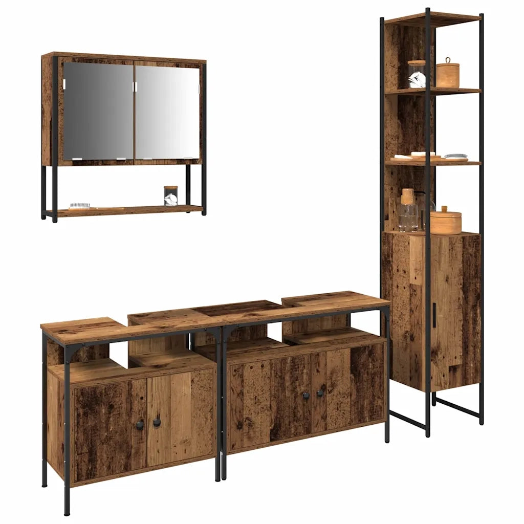 Set di mobili per il bagno con lo scaffale 4 pcs Legno vecchio 3332601