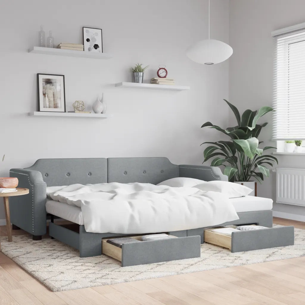 Divano letto | Sof¨¤ letto | Letto singolo Estraibile Cassetti Grigio Chiaro 90x200cm Tessuto