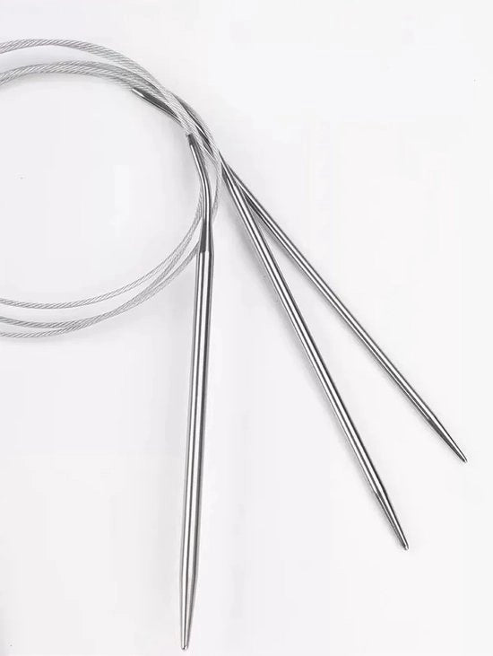 Tre paia di aghi rotondi in acciaio inossidabile 80 cm con diametri 5 mm, 4,5 mm e 4 mm, brevi aghi con grande occhio per un veloce tessuto di maniche di maglione