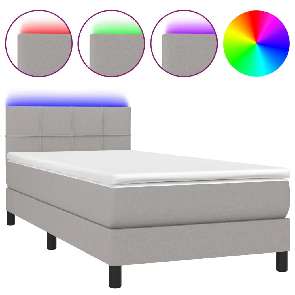 Letto a Molle Materasso e LED-Struttura Letto con Materasso Grigio Chiaro 90x190 cm Tessuto 349578