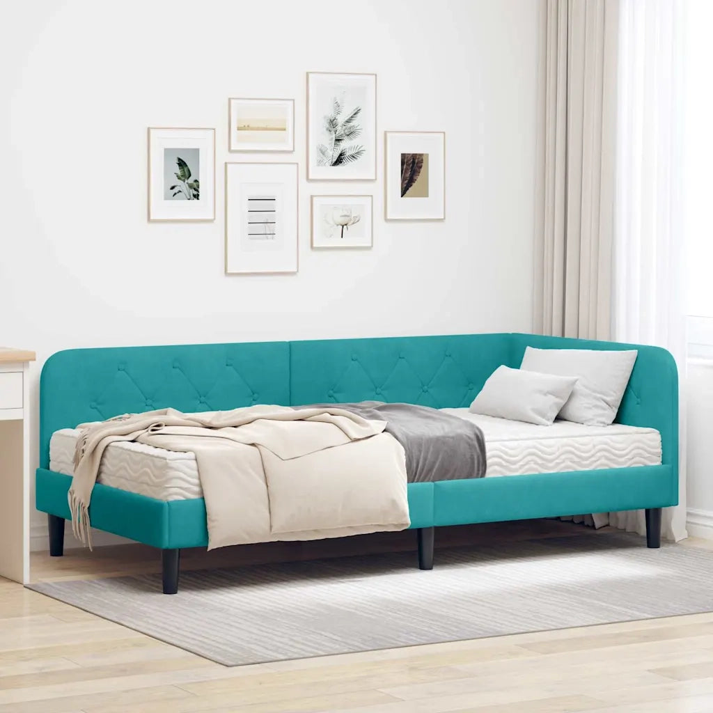 Cornice del letto ad angolo Turchese 100 x 200 cm Velluto 3394172
