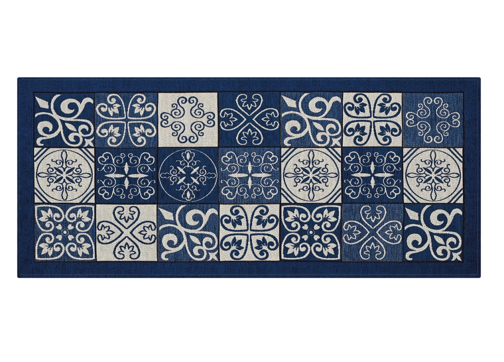 Tappeto Passatoia Runner Cucina Antiscivolo Lavabile Disegno Maiolica Suardi - 55x80 - Blu
