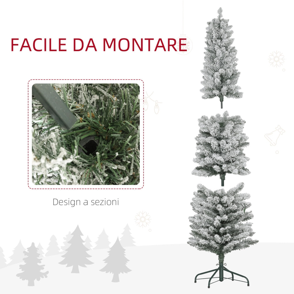 Albero di Natale Innevato con Luci LED ¨C Minimal ¨C Verde ?52x180 cm 329 Rami Plastica Metallo