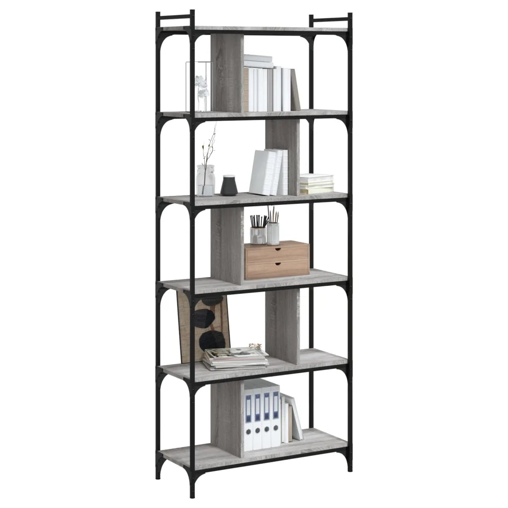 Libreria-Scaffale per Libri-Mobile di Stoccaggio Grigio Sonoma 6 Ripiani 76x32x192 cm Legno Multistrato