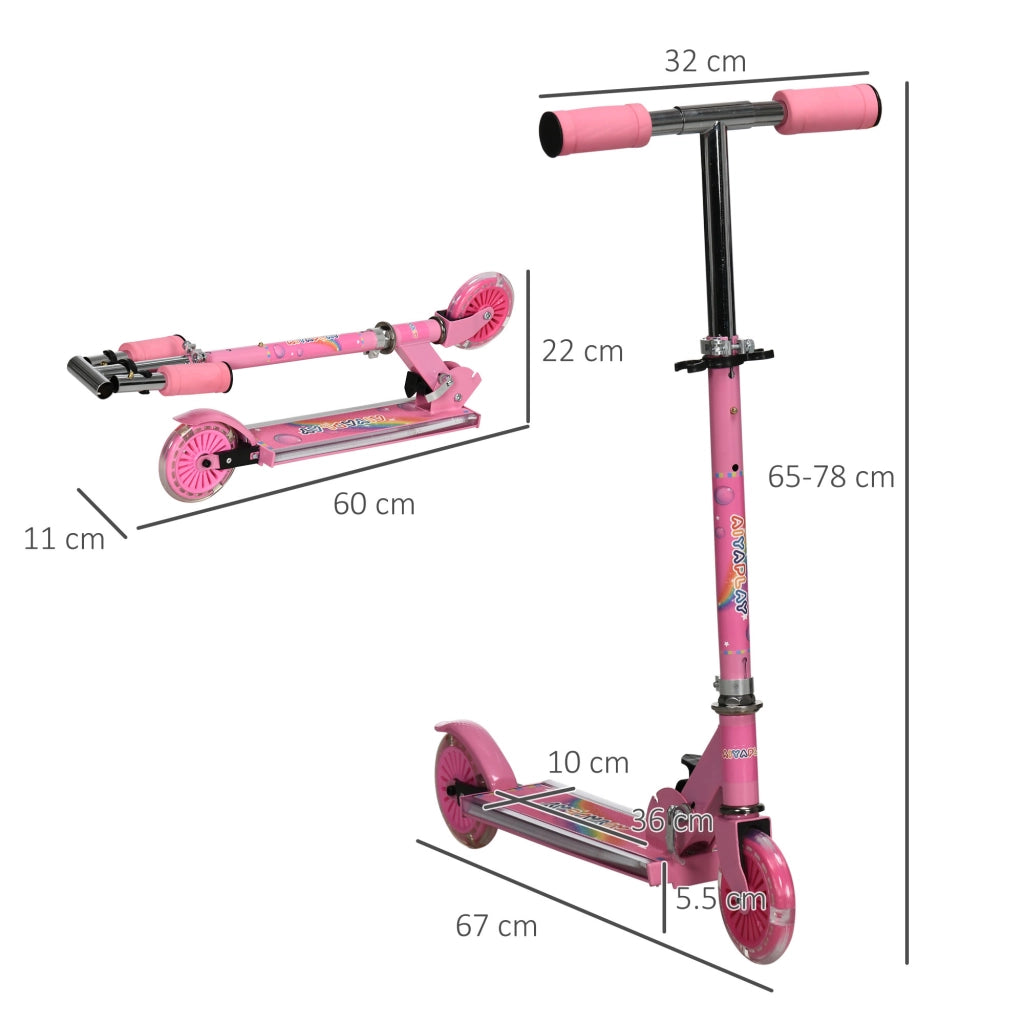 Monopattino pieghevole bambini 3-7 anni ¨C Xylo ¨C rosa 2 ruote altezza regolabile 67x30x63-76 cm