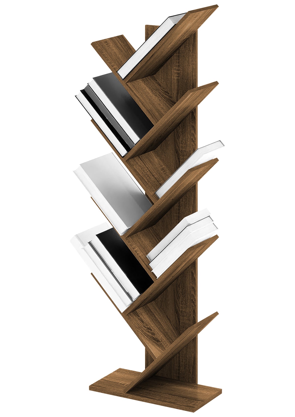 Liberia In Legno A Forma Ad Albero Scaffale 9 Ripiani Salvaspazio Verticale Camera Letto Soggiorno Studio Ufficio  Libro Mensola A Colonna Porta Libri Stile industrial Torre Rustico