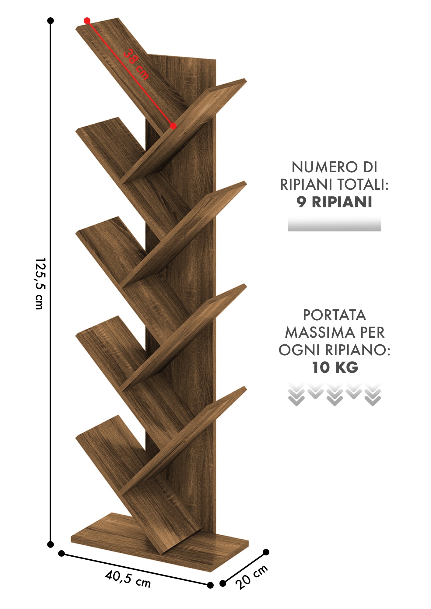 Liberia In Legno A Forma Ad Albero Scaffale 9 Ripiani Salvaspazio Verticale Camera Letto Soggiorno Studio Ufficio  Libro Mensola A Colonna Porta Libri Stile industrial Torre Rustico