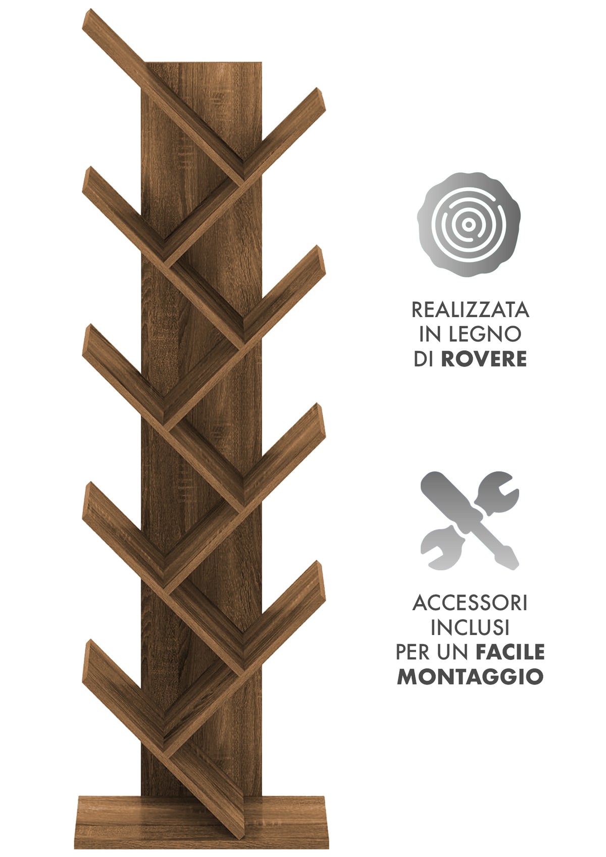 Liberia In Legno A Forma Ad Albero Scaffale 9 Ripiani Salvaspazio Verticale Camera Letto Soggiorno Studio Ufficio  Libro Mensola A Colonna Porta Libri Stile industrial Torre Rustico