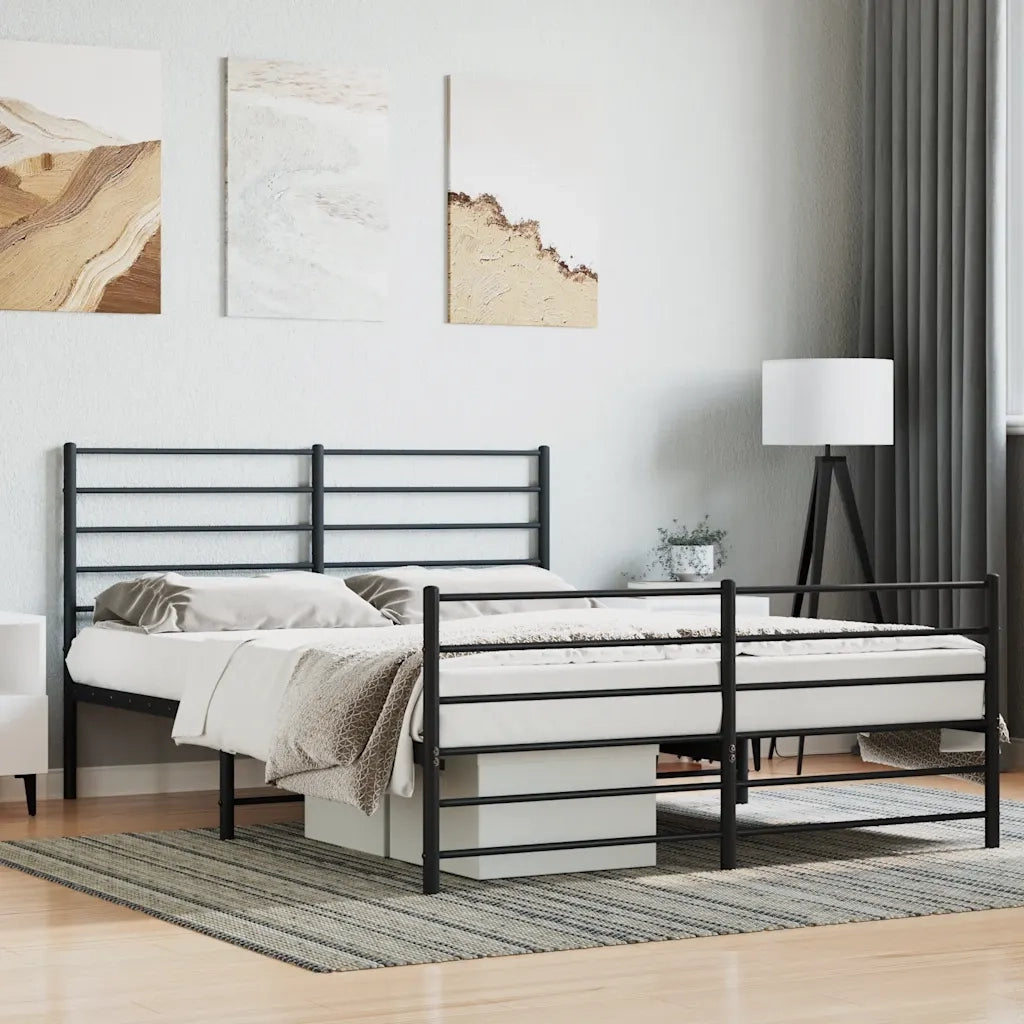 Letto matrimoniale | Letto per adulti | Giroletto con Testiera e Pediera Metallo Nero 140x190 cm
