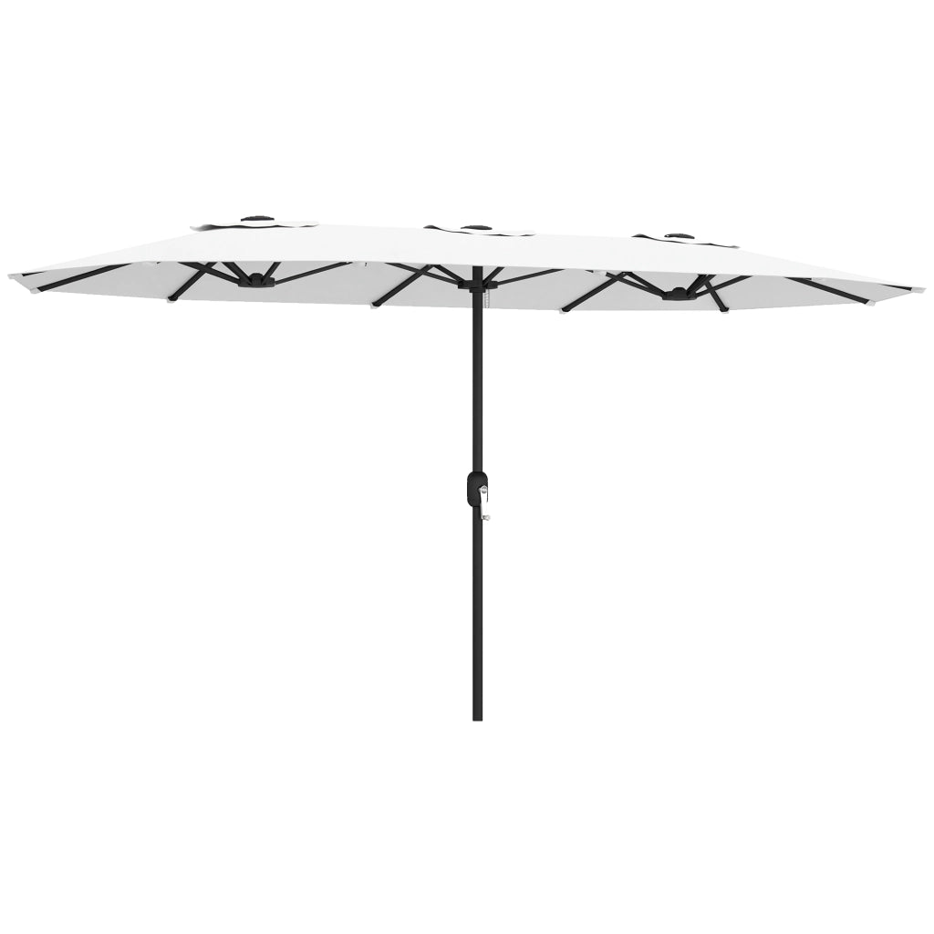 Ombrellone Doppio a 12 Stecche 459x266x235 cm con Manovella in Metallo e Poliestere Bianco