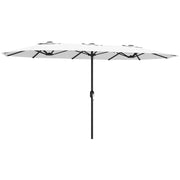 Ombrellone Doppio a 12 Stecche 459x266x235 cm con Manovella in Metallo e Poliestere Bianco