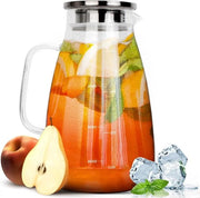 Bottiglia in Vetro Borosilicato 2 Litri con Coperchio - Resistente al Calore - Tè Istantaneo Succo Frutta Latticello Sangria Caffè - Bevande Calde e Freddi - Bottiglia Acqua 2L