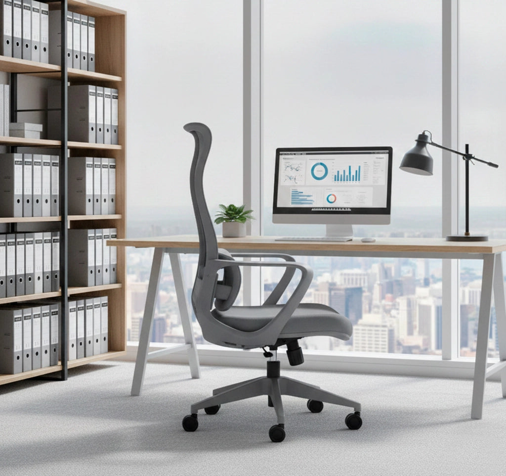Sedia studio Hispanohogar altezza regolabile in tessuto gris