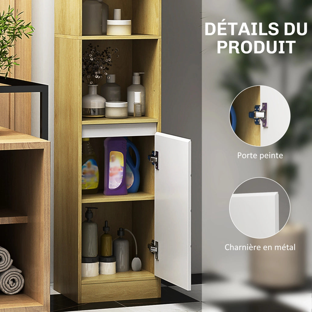 Mobile colonna bagno 2 ante rovere chiaro bianco ¨C Xylo ¨C 30x24x170 cm ripiani salvaspazio