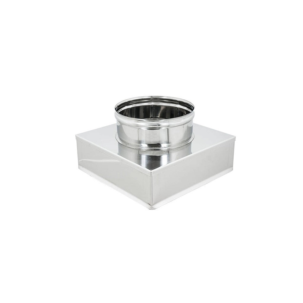 Riduzione inox aisi 304 da base quadra 350x350mm a tonda f variabile, diametro 220mm