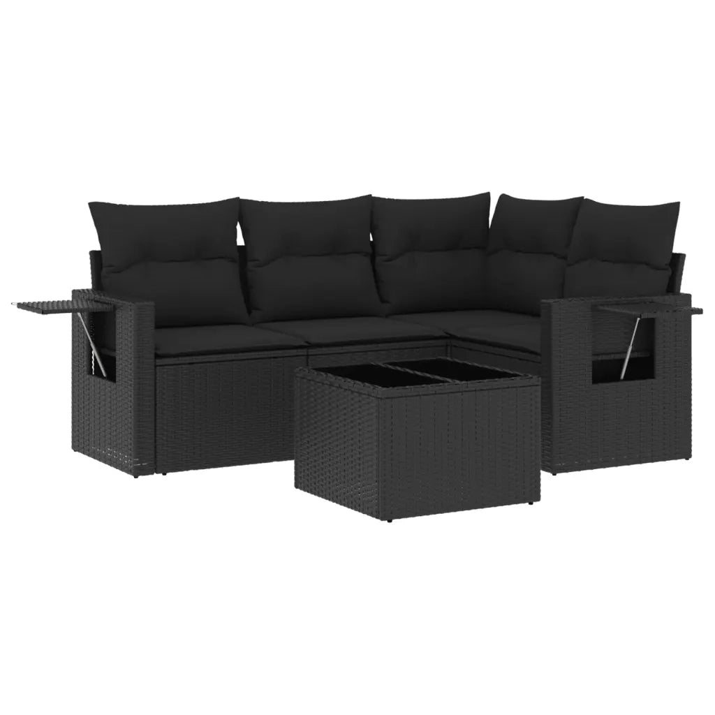 Set Divani da Giardino 5 pz con Cuscini in Polyrattan Nero