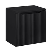Set bagno sospeso VANO 60cm: mobile sottolavabo con ante a righe verticali + top per lavabo nero opaco