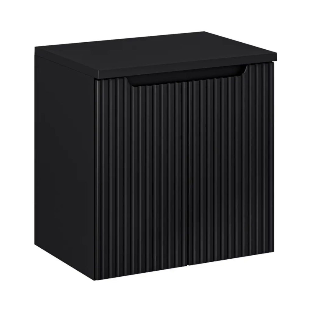 Set bagno sospeso VANO 60cm: mobile sottolavabo con ante a righe verticali + top per lavabo nero opaco