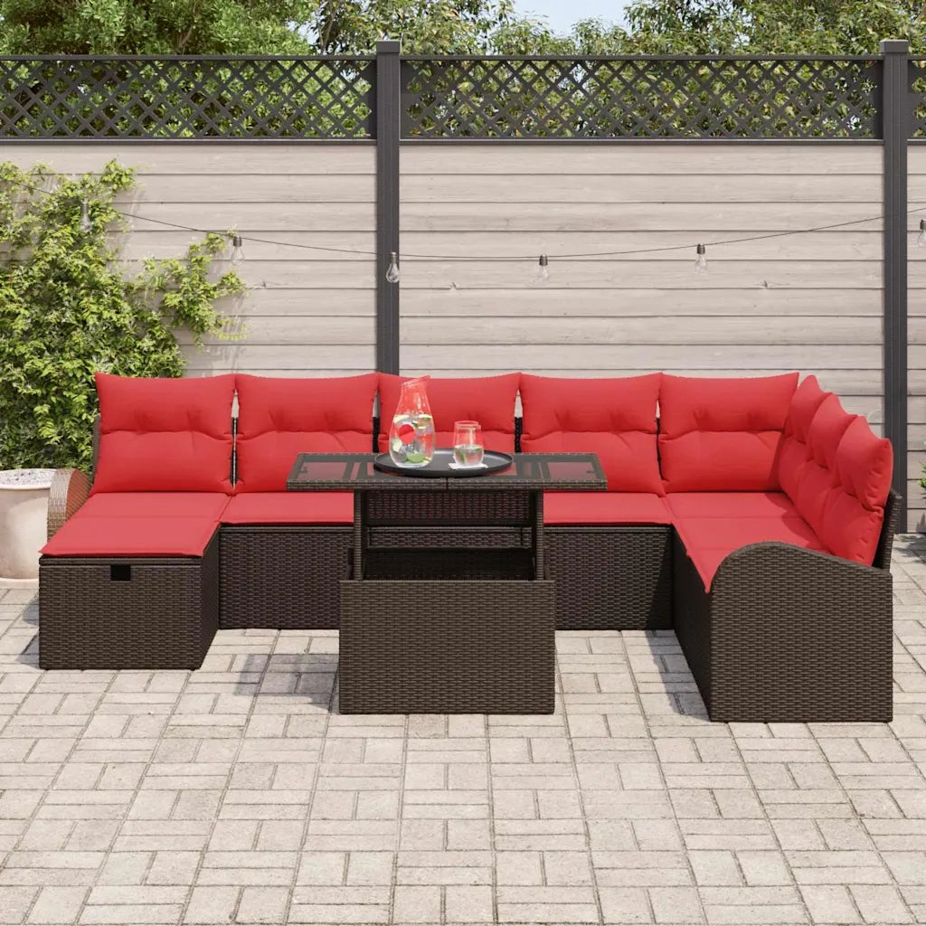 Set Divano da Giardino con cuscino 9 pcs Marrone Poly Rattan 3361113