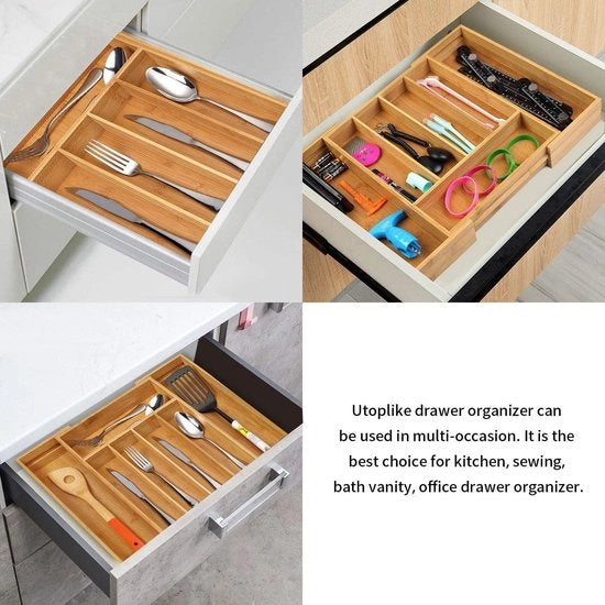 Organizzatore di accessori da tavola in bambù espandibile - carrello per posate da tavola - 29,2 x 38,1 x 5 cm