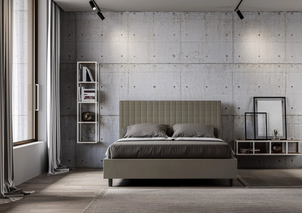 BS COM Letto queen size senza rete imbottito 150x210 similpelle cappuccino
