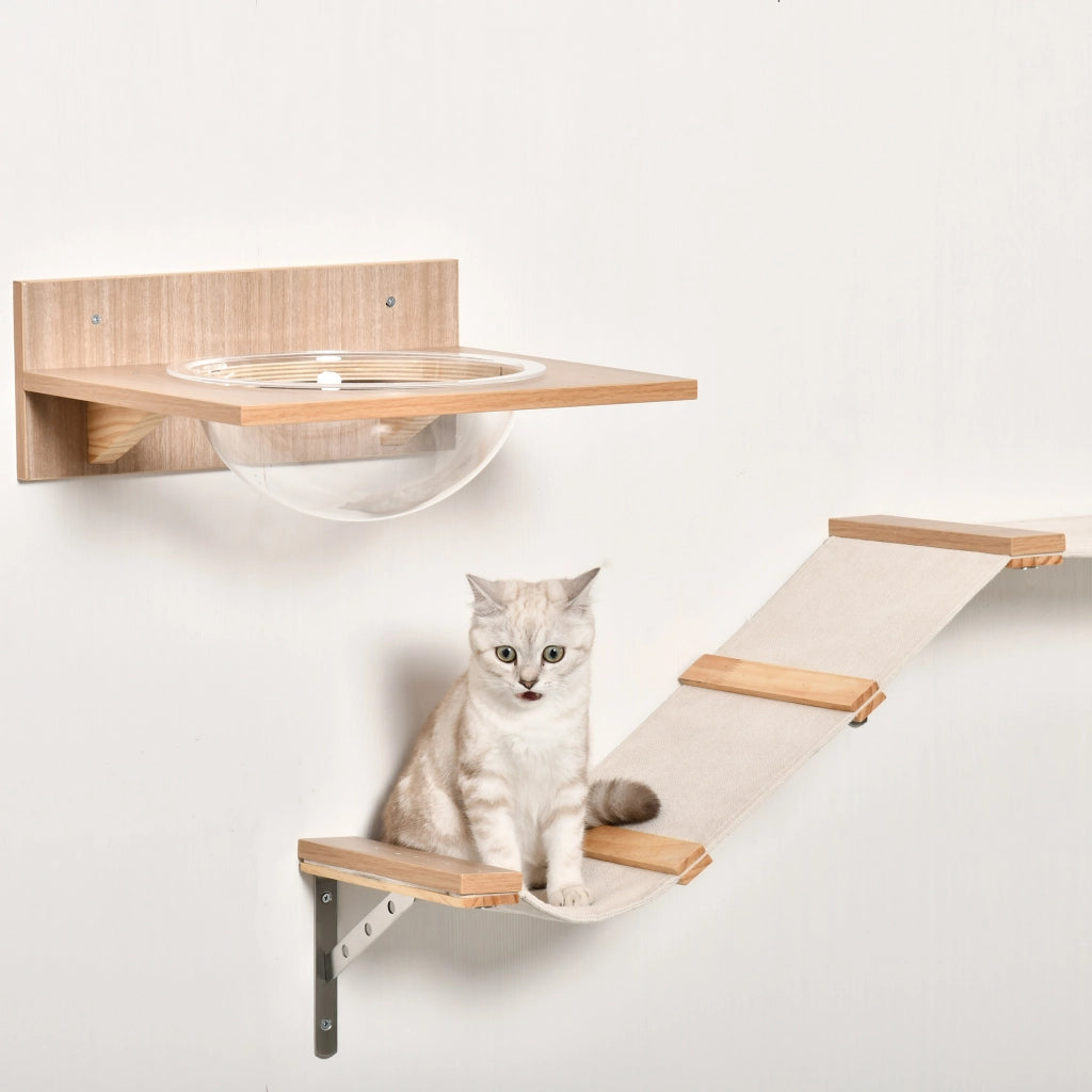 SET PER GATTI DA PARETE 4 PEZZI Marrone con amaca e tiragraffi