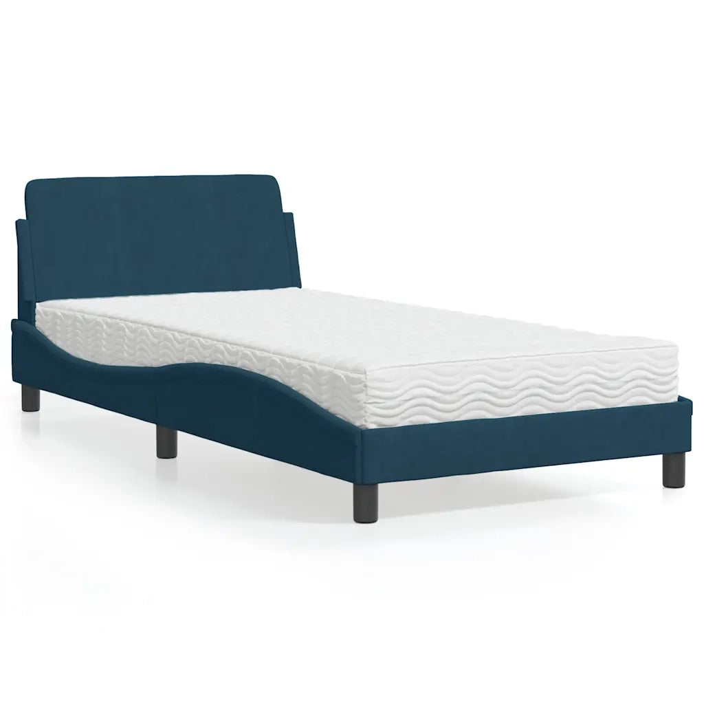 Letto con Materasso Dover Blu 100x200 cm in Velluto