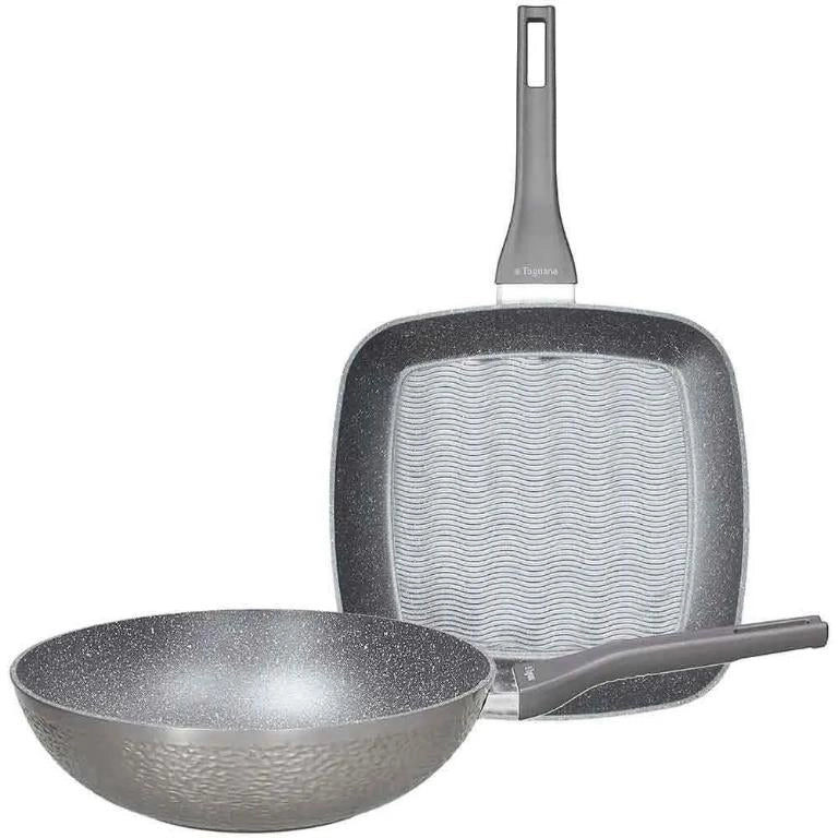 Set 2 Pezzi Padella Wok 28 cm + Grill 28 x 28 cm Grancucina Deep Moon Tognana