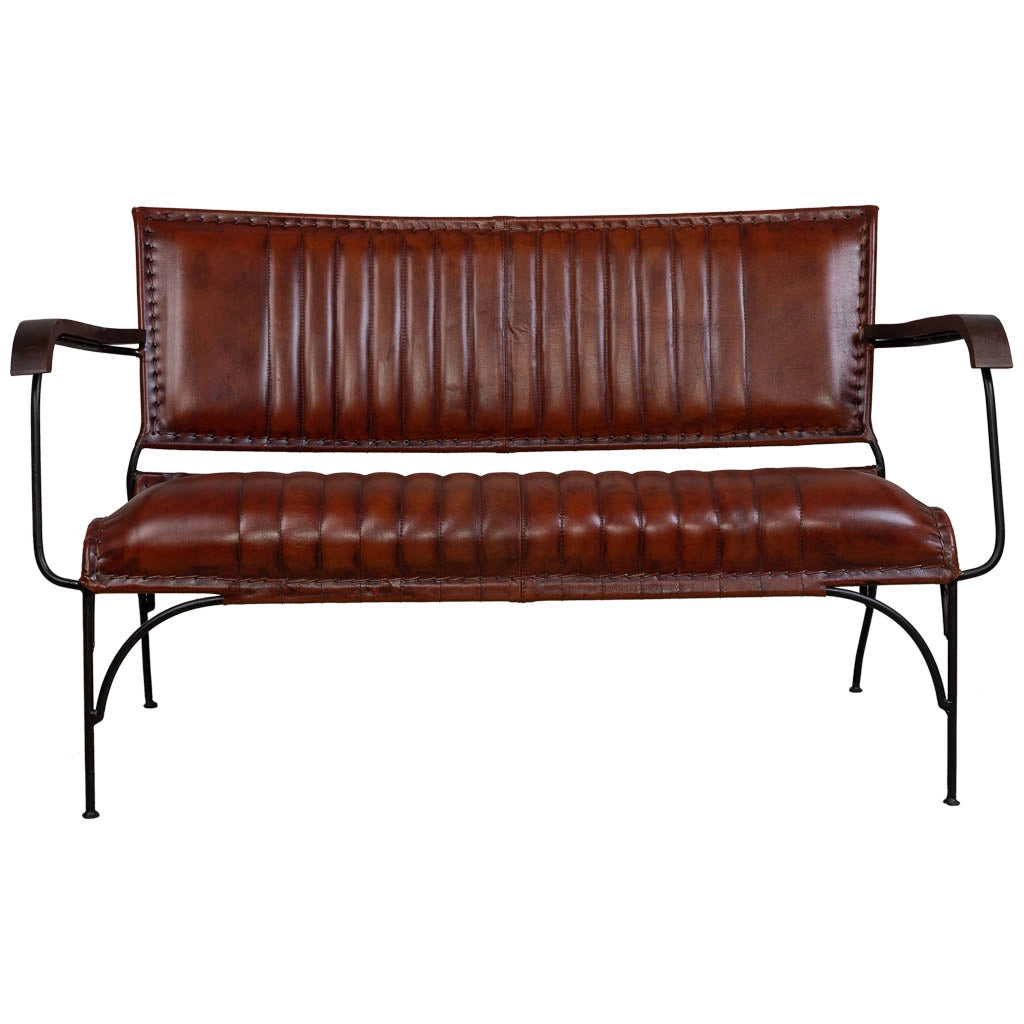 Sgabello in metallo e pelle marrone 112x62x75h
