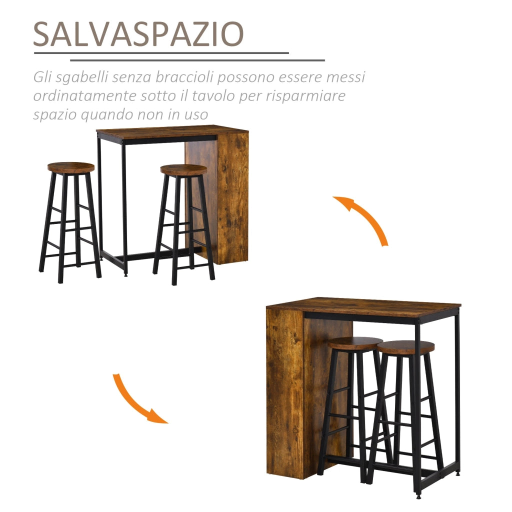 Bancone Bar con Sgabelli Alti Stile Industriale Marrone