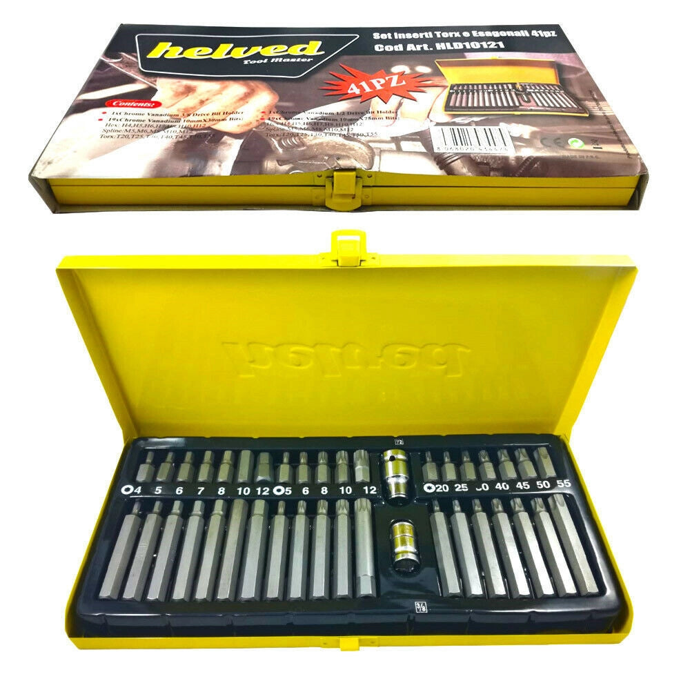 Trade Shop - Set Di Chiavi Inserti 41 Pezzi Torx Esagonali E Mille Righe + 2 Adattatori -