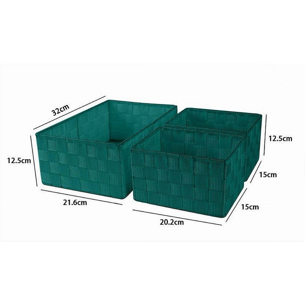 Trade Shop - Set 3 Cestini Porta Oggetti Organizer In Tessuto Rettangolari Bagno Verde 69951 -