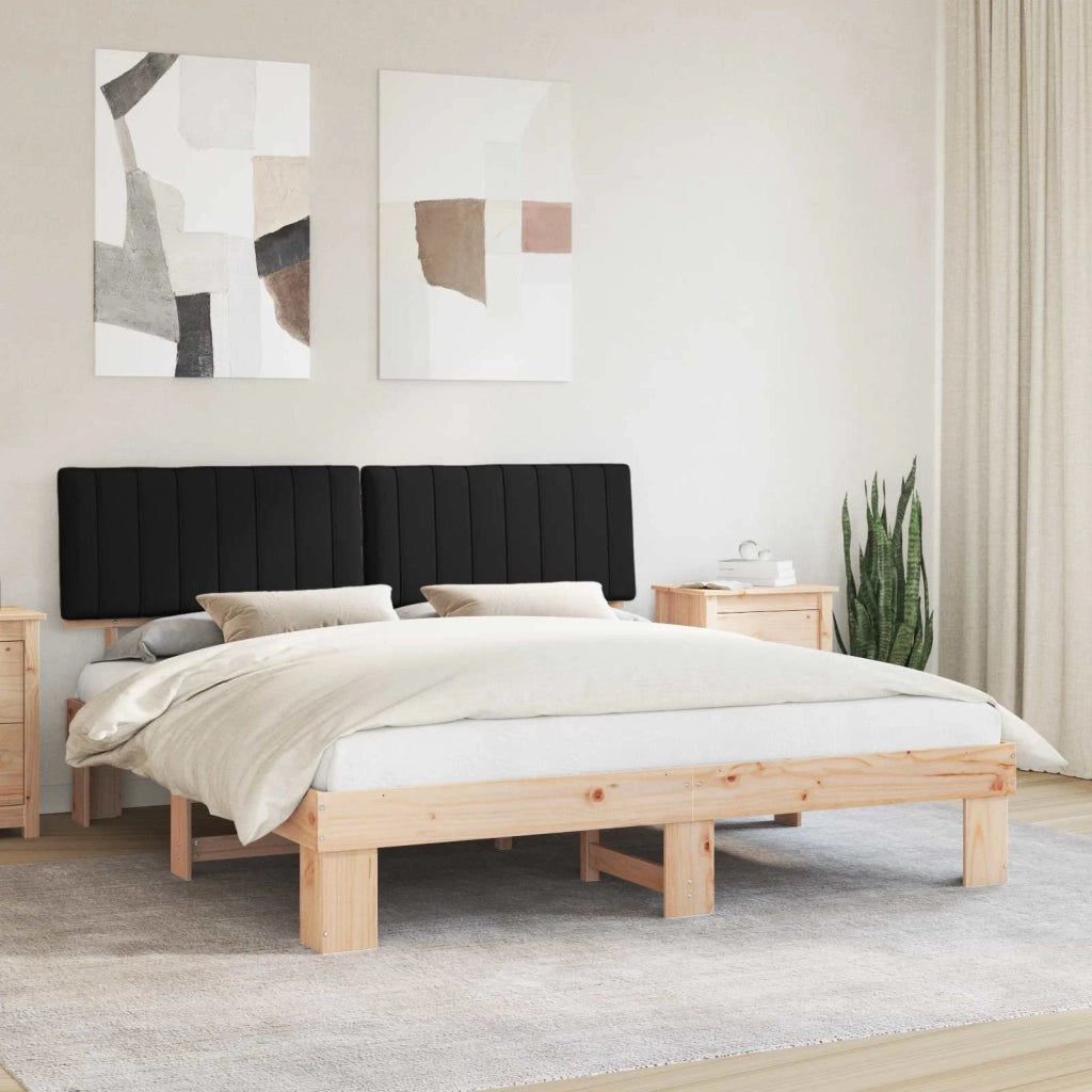 Letto con Testiera Rivestita Nero 180 x 200 cm Pino massello
