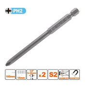 Trade Shop - Kit 2pezzi Di Bits Da 100mm Gambo 1/4" 6.35mm S2 Magnetica Croce Testa Ph2 57247 -